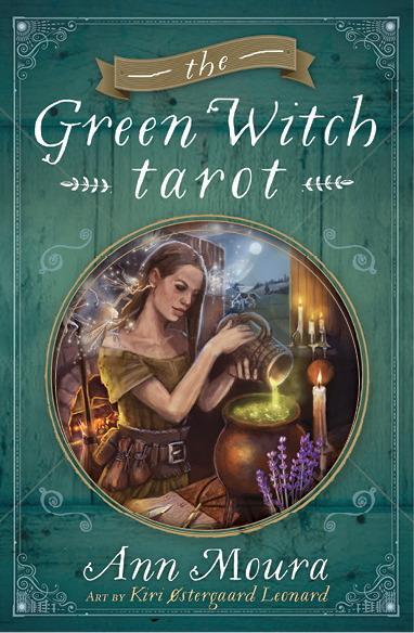 Cover for Llewellyn's Green Witch Tarot. Tarot deck by author Ann Moura and illustrator Kiri Østergaard Leonard, 2015: KiriLeonard.com